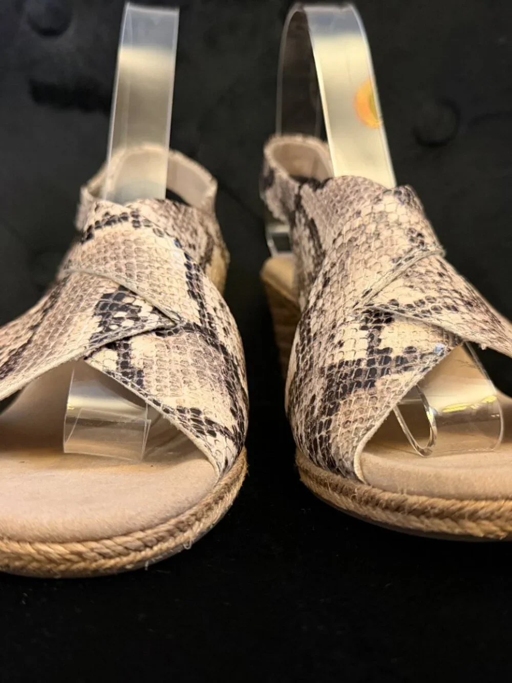 Clarks Lafley Aliane Wedge Taupe & Black Snake Print Veg Leather Sandal Sz 9 1/2